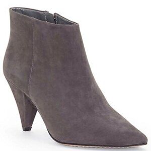 Vince Camuto ADRIELA Ankle Bootie with Cone Heel zip up Power Grey Nubuck NEW